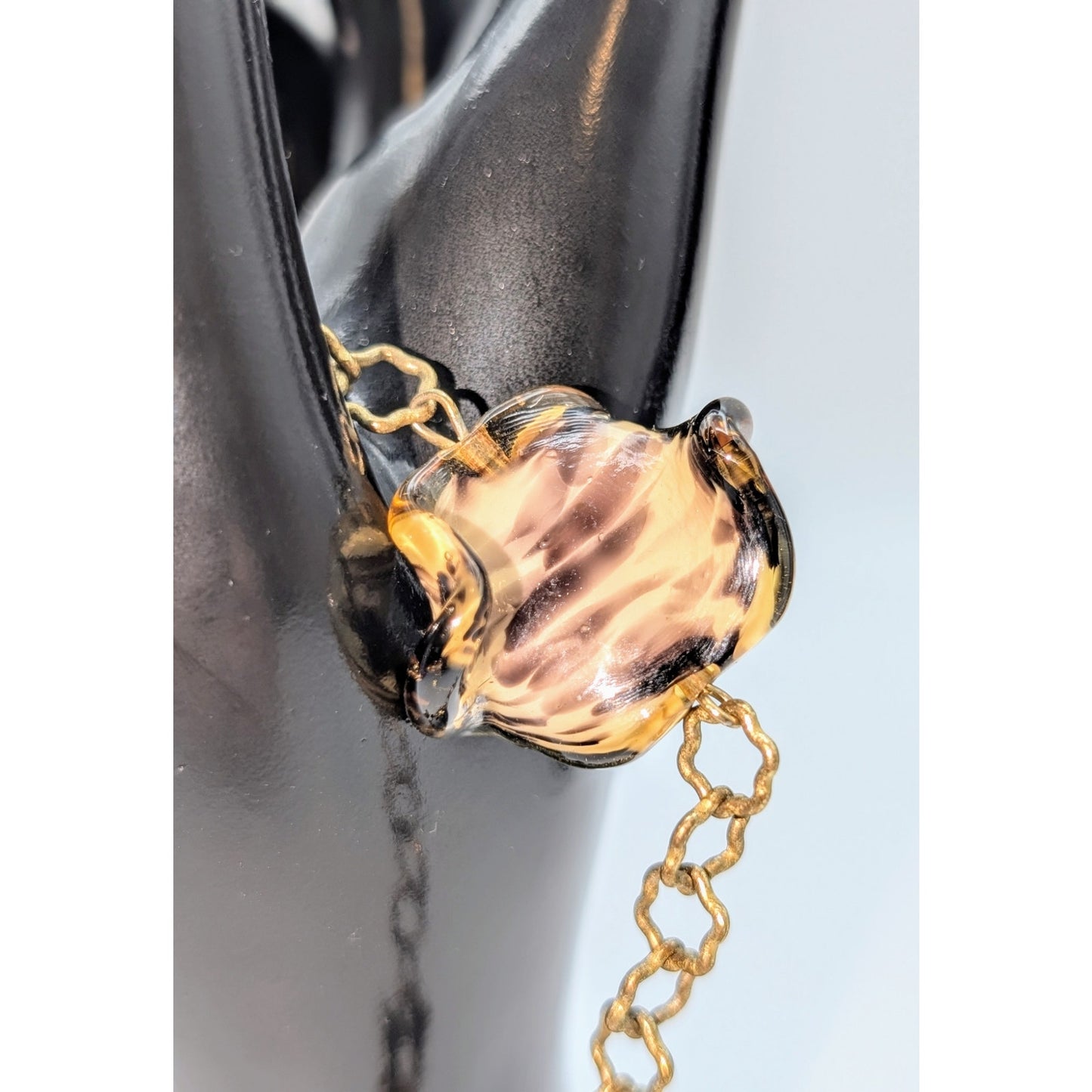 Antica Murrina Italian Ruffled Tiger Striped Glass Bead Gold Tone Chain Bracelet