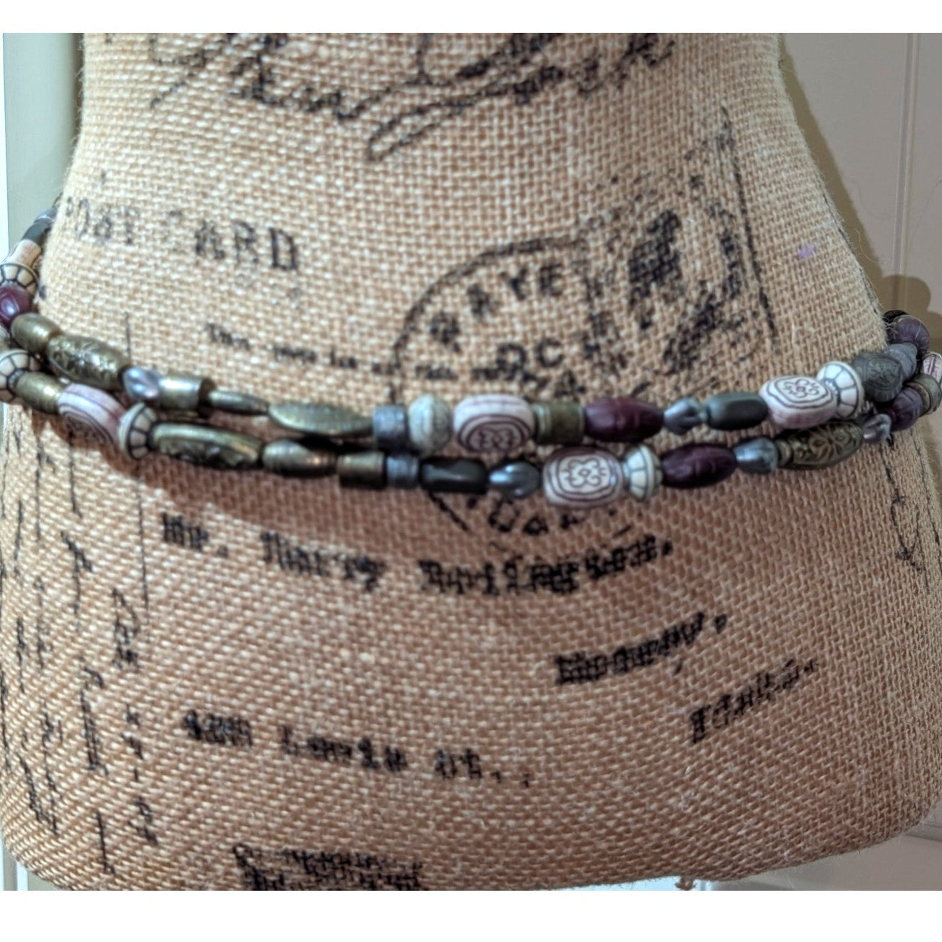 Vintage New York Studio Tribal Bead Double Strand Bronze Metal 33"-38" Belt