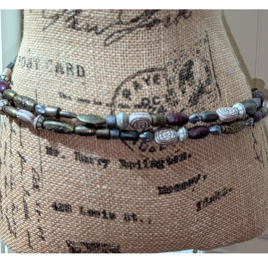 Vintage New York Studio Tribal Bead Double Strand Bronze Metal 33"-38" Belt