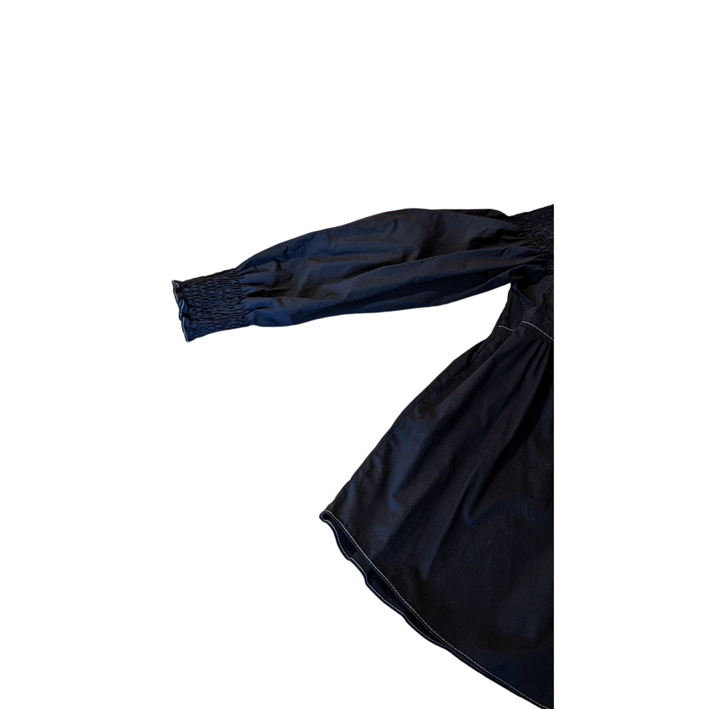 Rebecca Taylor Navy Blue Button Front Smocked Off Shoulder Cotton Blouse Sz 10