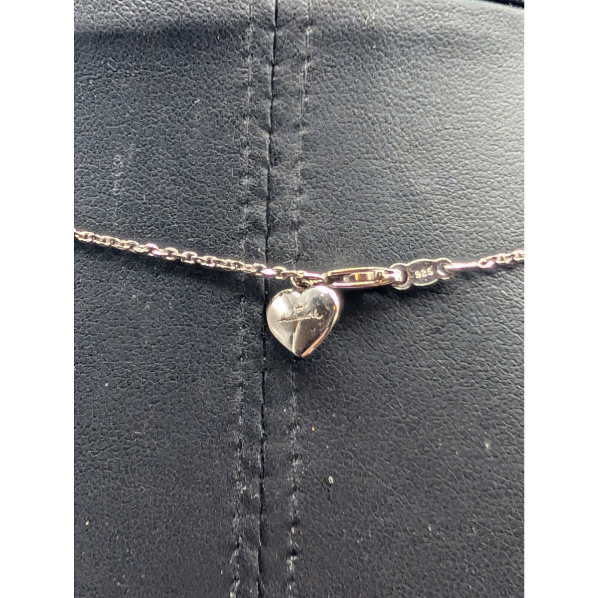 Vintage Hallmark Footprints Gemstone 925 Sterling Heart Pendant Chain Necklace