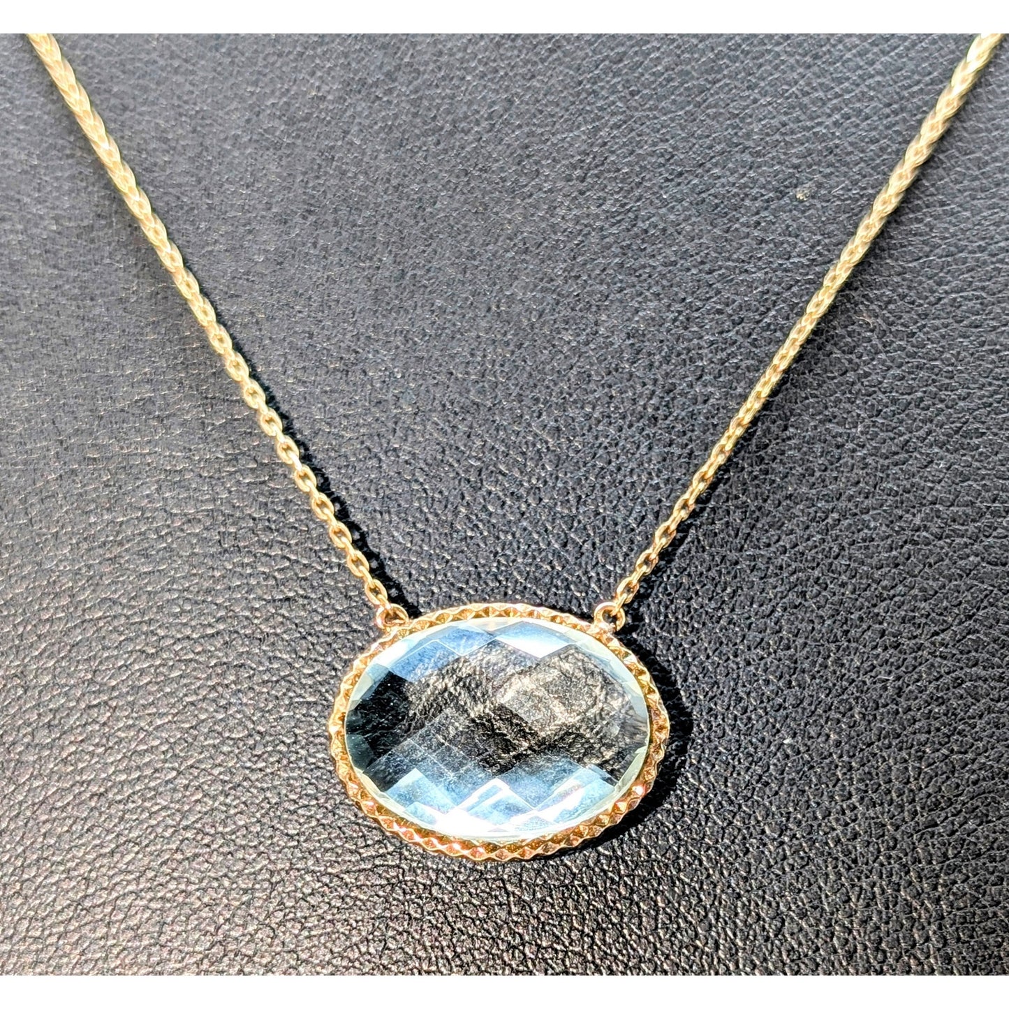 925 Sterling Gold Vermeil Faceted Bezel Set Quartz Pendant Chain Necklace
