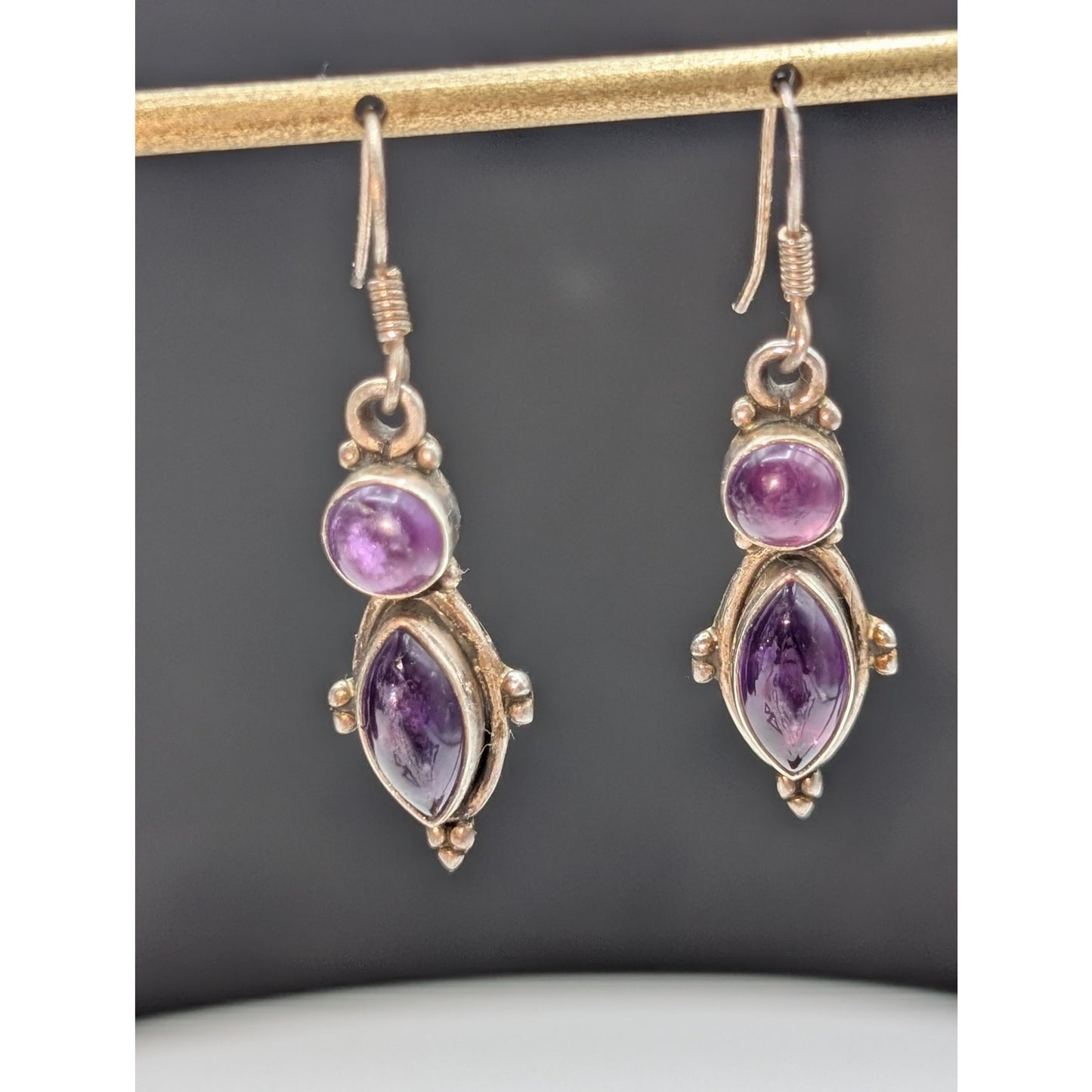Vintage 925 Sterling Silver Amethyst Dangle Earrings