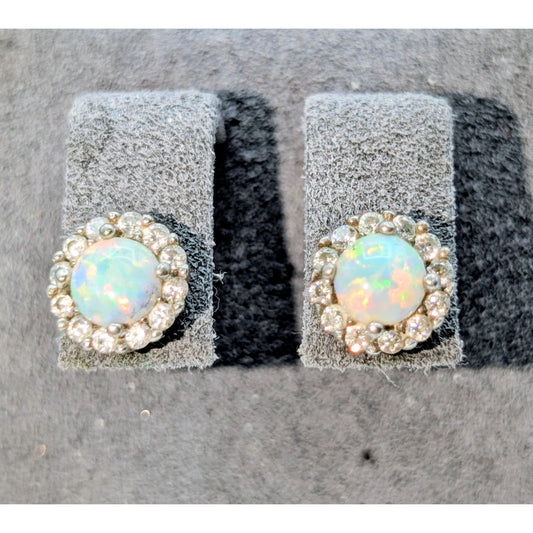 925 Sterling Silver Kiera Opal CZ Halo Stud Post Earrings