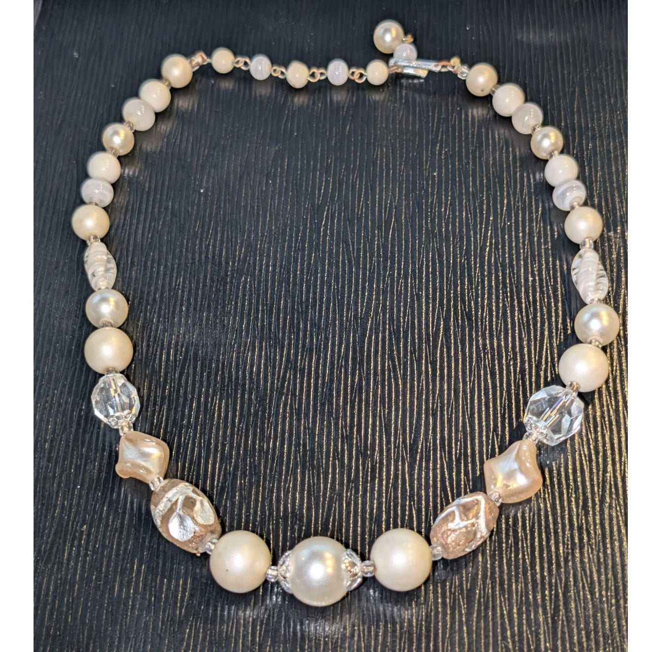 Lot of Two Vintage Glass Bead Glass Crystal Faux Pearl Necklaces