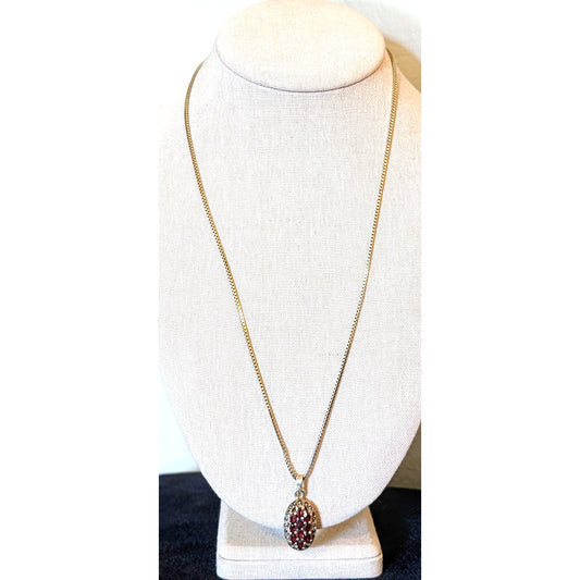 Vintage Garnet & Marcasite Pendant on Vintage 925 Danecraft Box Chain Necklace