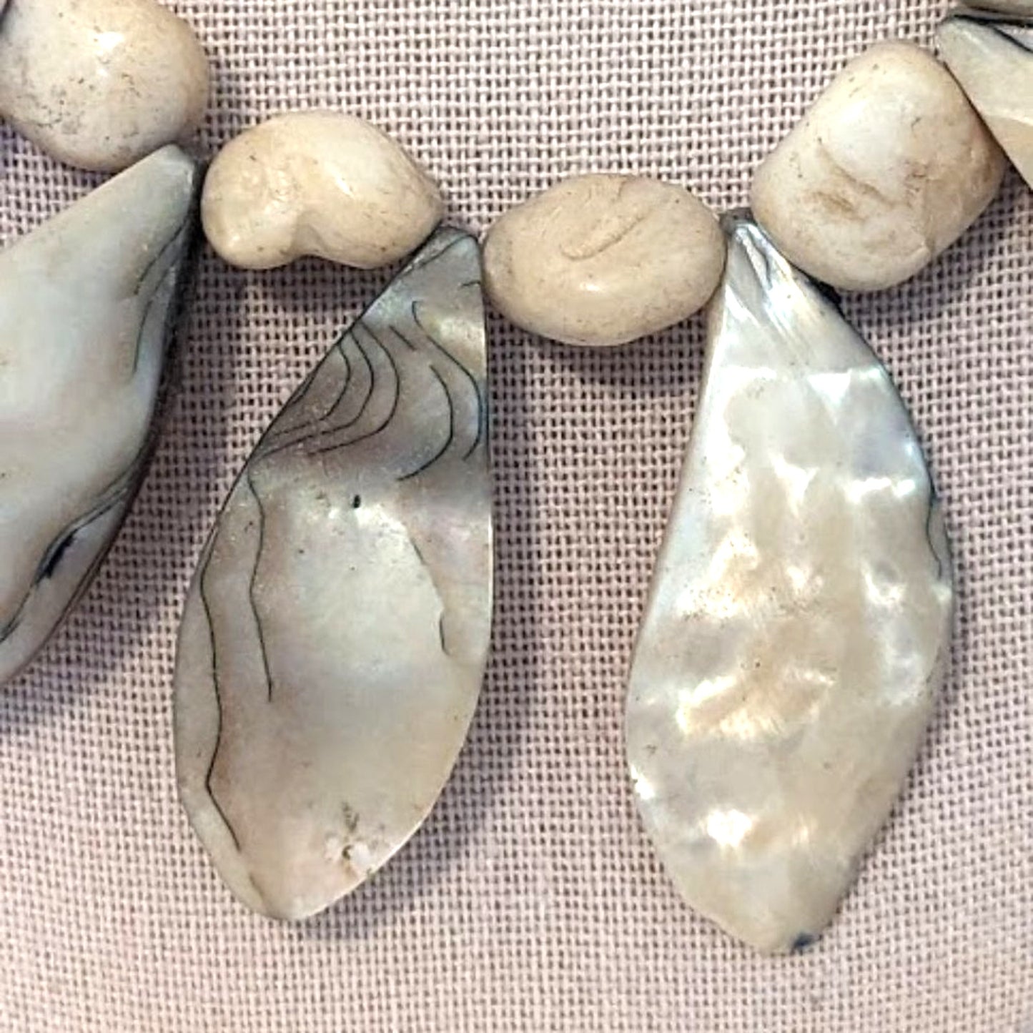 Vintage Mother of Pearl Leaves/Petal Beaded Necklace with Ornate Clasp