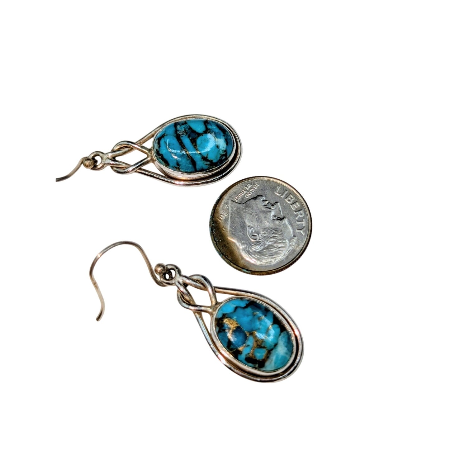 925 Sterling Silver Blue Copper Turquoise Dangle Earrings