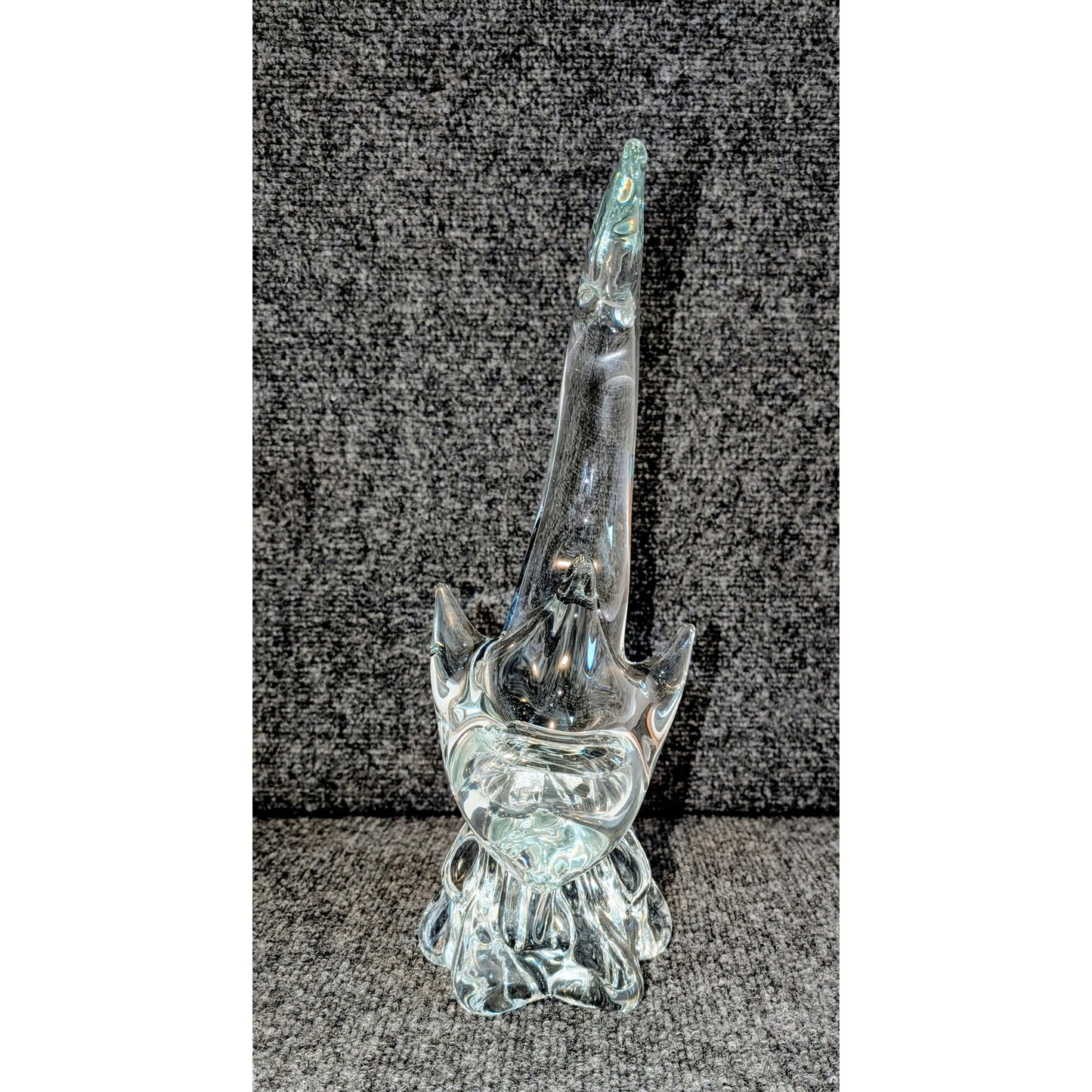 Estate Sale Mid-Century Murano Large Clear Art Glass Shark on Wave Figurine 13"