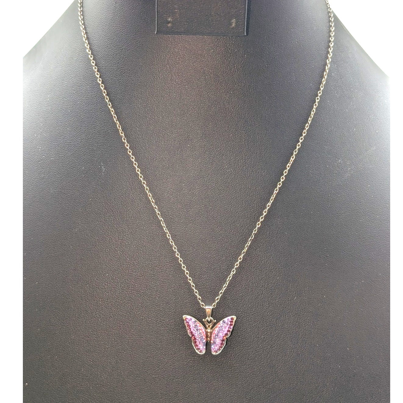 Jenna Blue Purple CZ Butterfly Pendant 18.5" Necklace