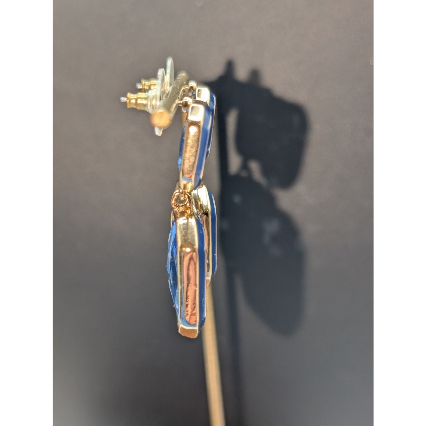 Blue Lagoon Glass Gold Tone Blue Enamel Drop Pierced Earrings