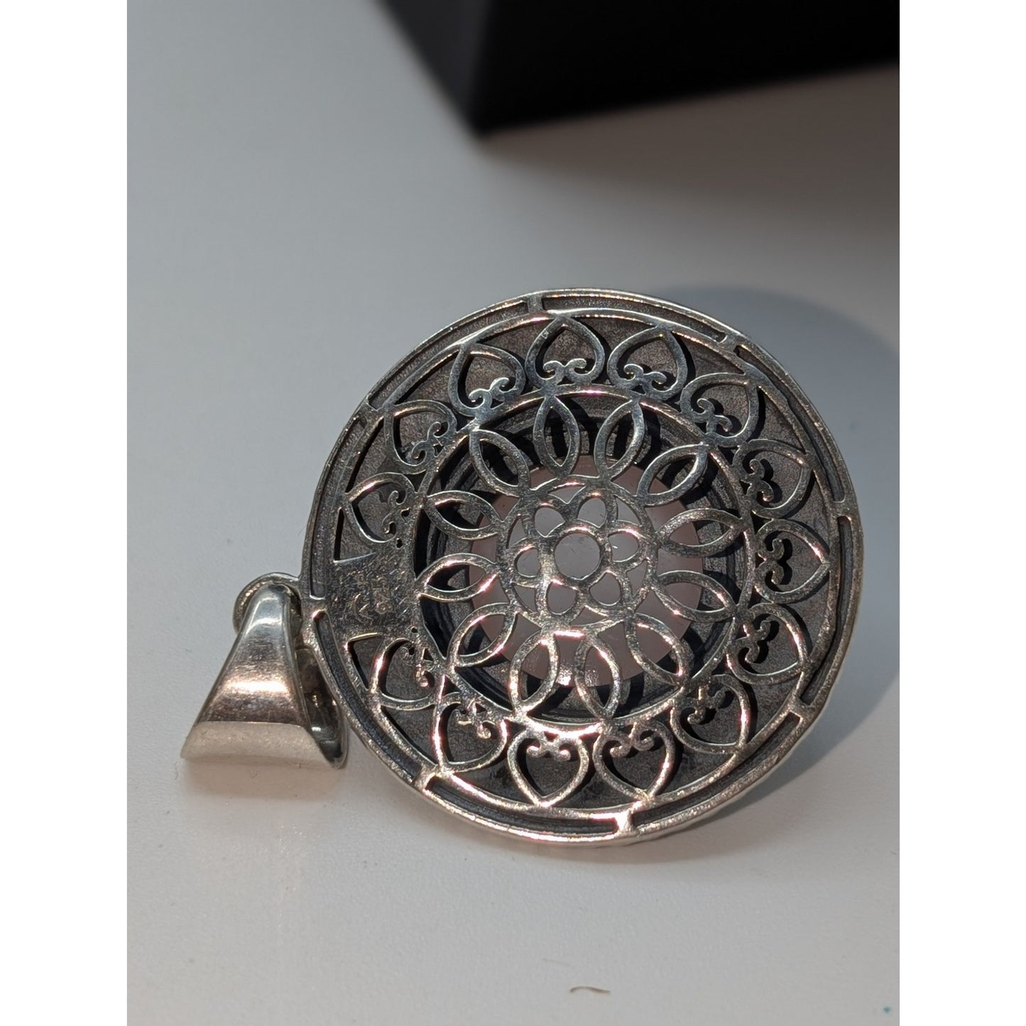 Anya Signed 925 Sterling Silver Large Rose Quartz Cabochon Pendant (Only) 24.16g