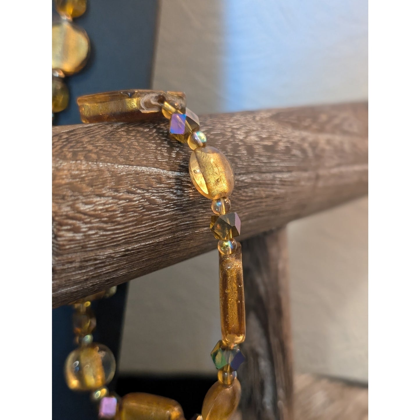 Gold Foil Art Glass Beaded Toggle Clasp Necklace & Gold Foil Art Glass Bracelet