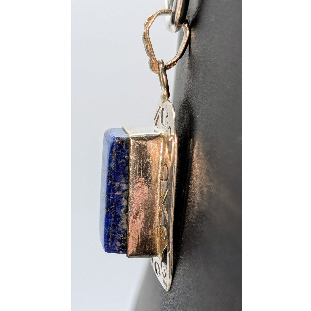 VTG Filigree 925 Sterling Silver Setting Rectangle Lapis Lazuli Pendant (Only)