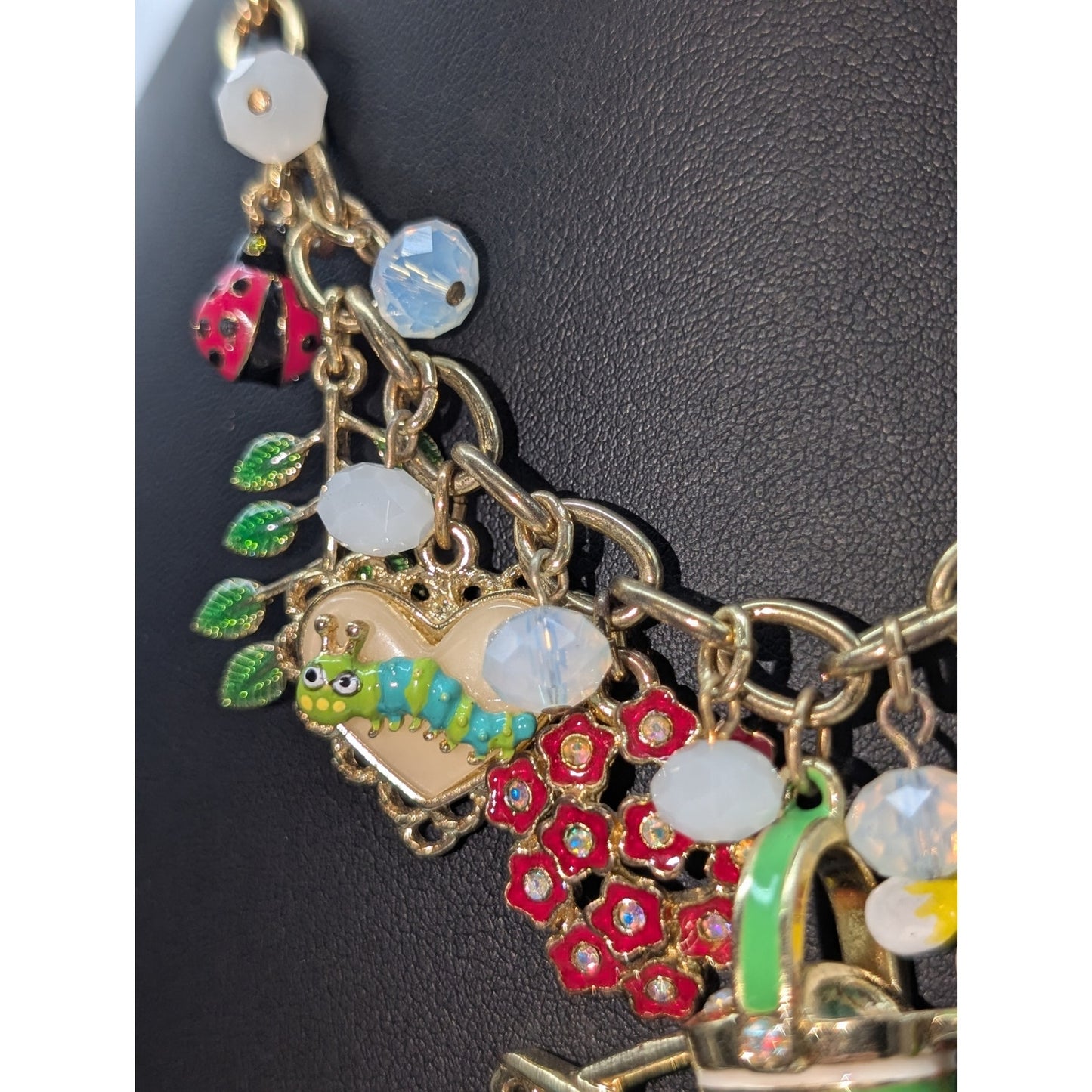 Betsey Johnson Garden Party Gold Tone Charm Dangle 15.75"-18.75" Necklace