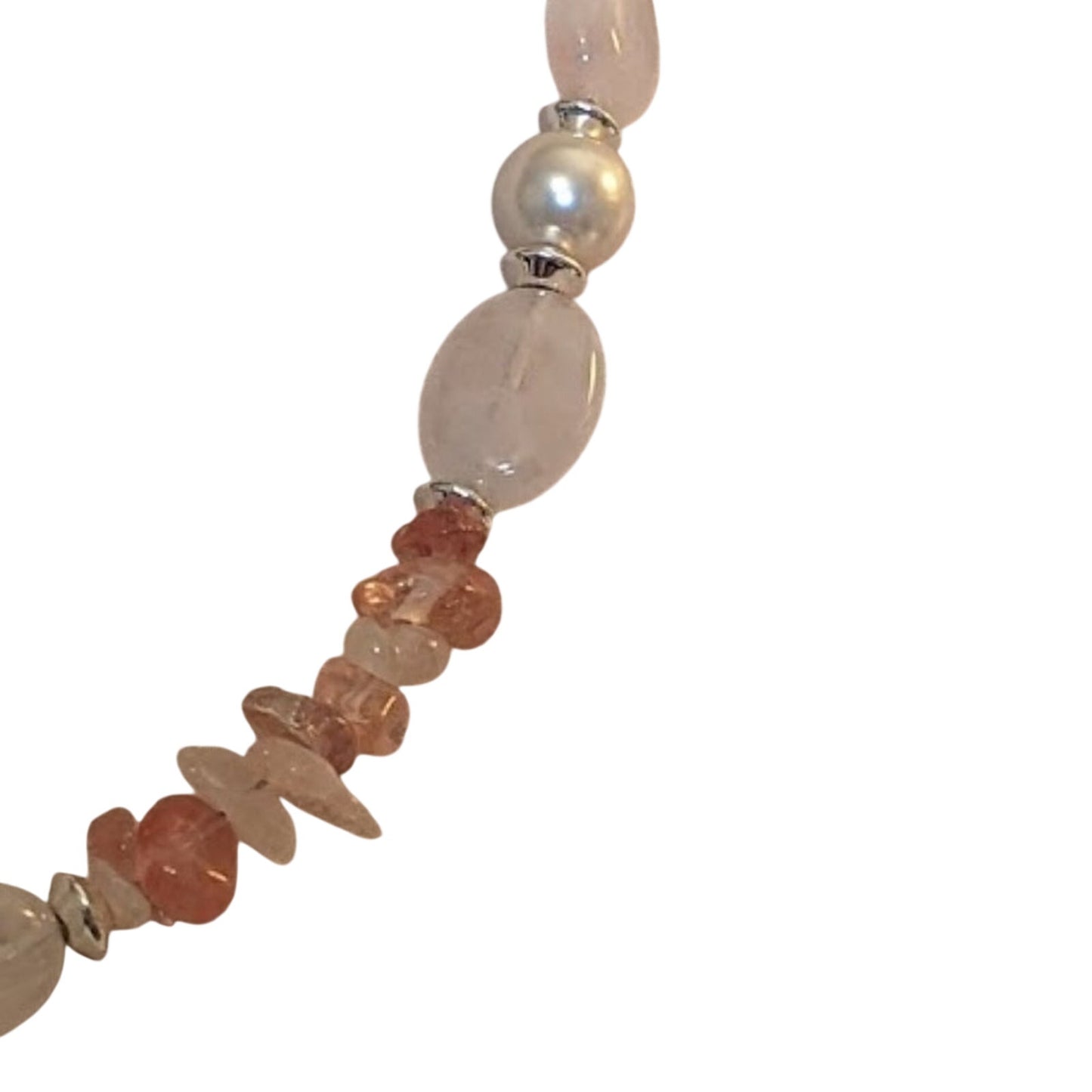 Chaps NWOT Pink Quartz Faux Pearl Silver Tone Beaded Necklace