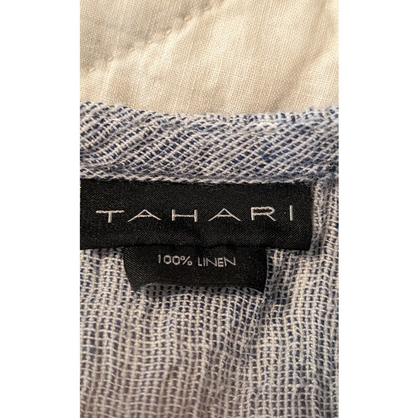 Tahari Loose Weave 100% Linen Oversized Boxy Back Button Up Top Womens Sz S