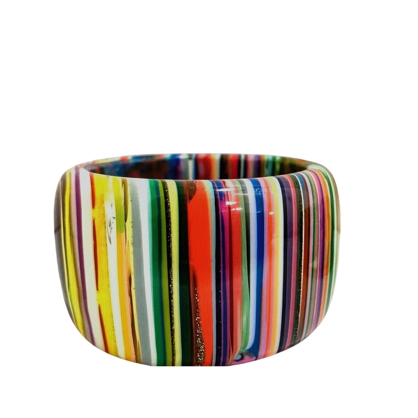 Carlos Sobral, Brazil, RARE! Signed Wide Rainbow Stripe Resin Bangle Bracelet
