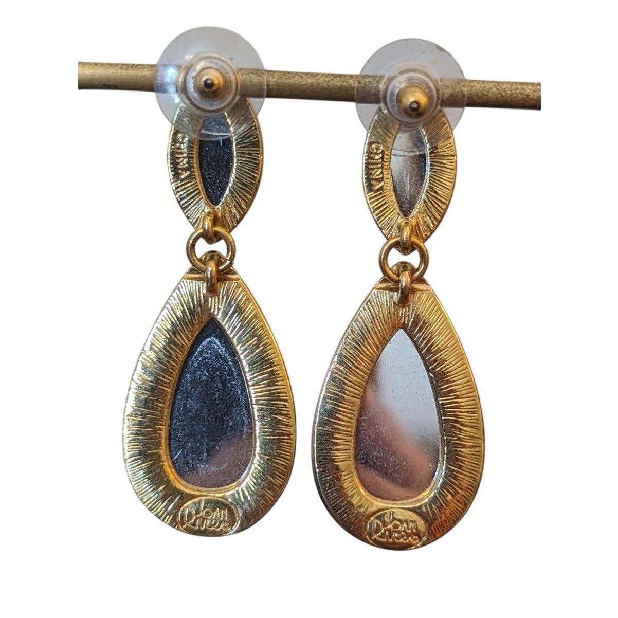 Vtg Joan Rivers Faceted Teardrop & Marquise Glass Stone Dangle Drop Earrings