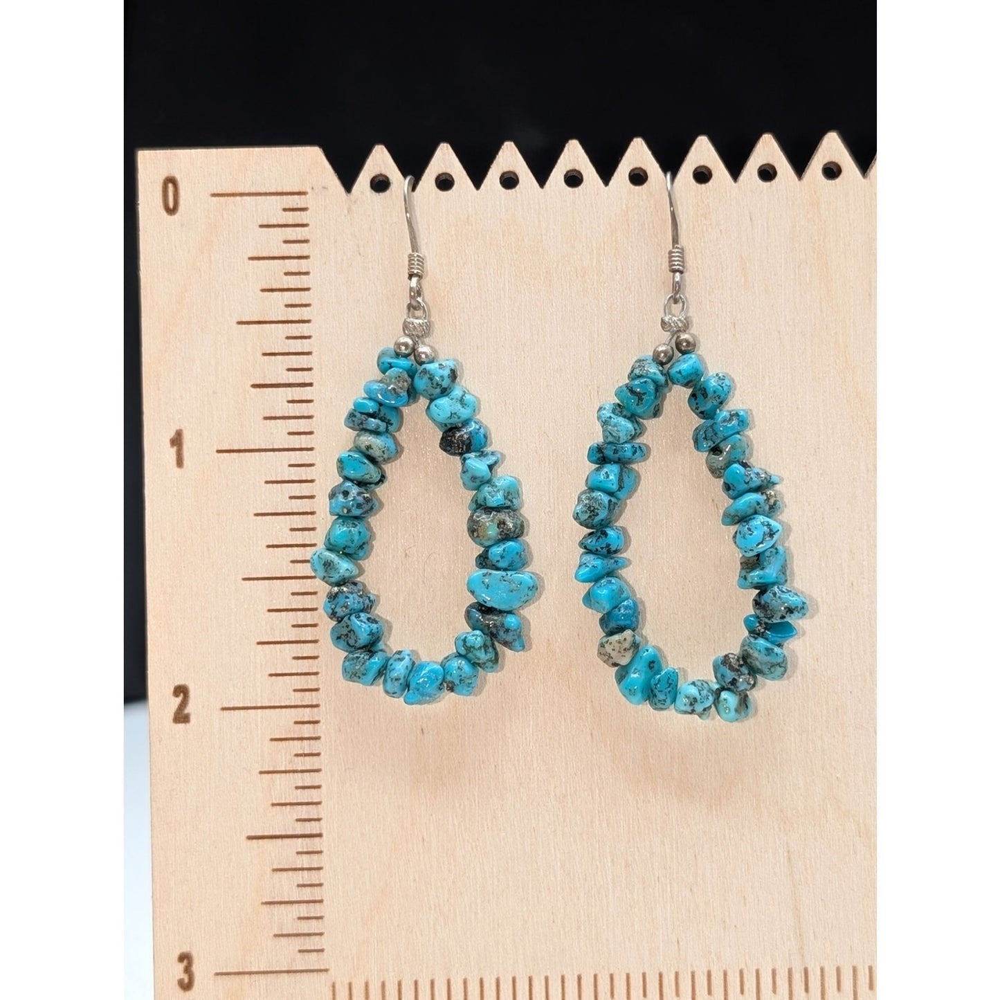 Vintage 925 Sterling Silver Turquoise Chip Bead Dangle Earrings