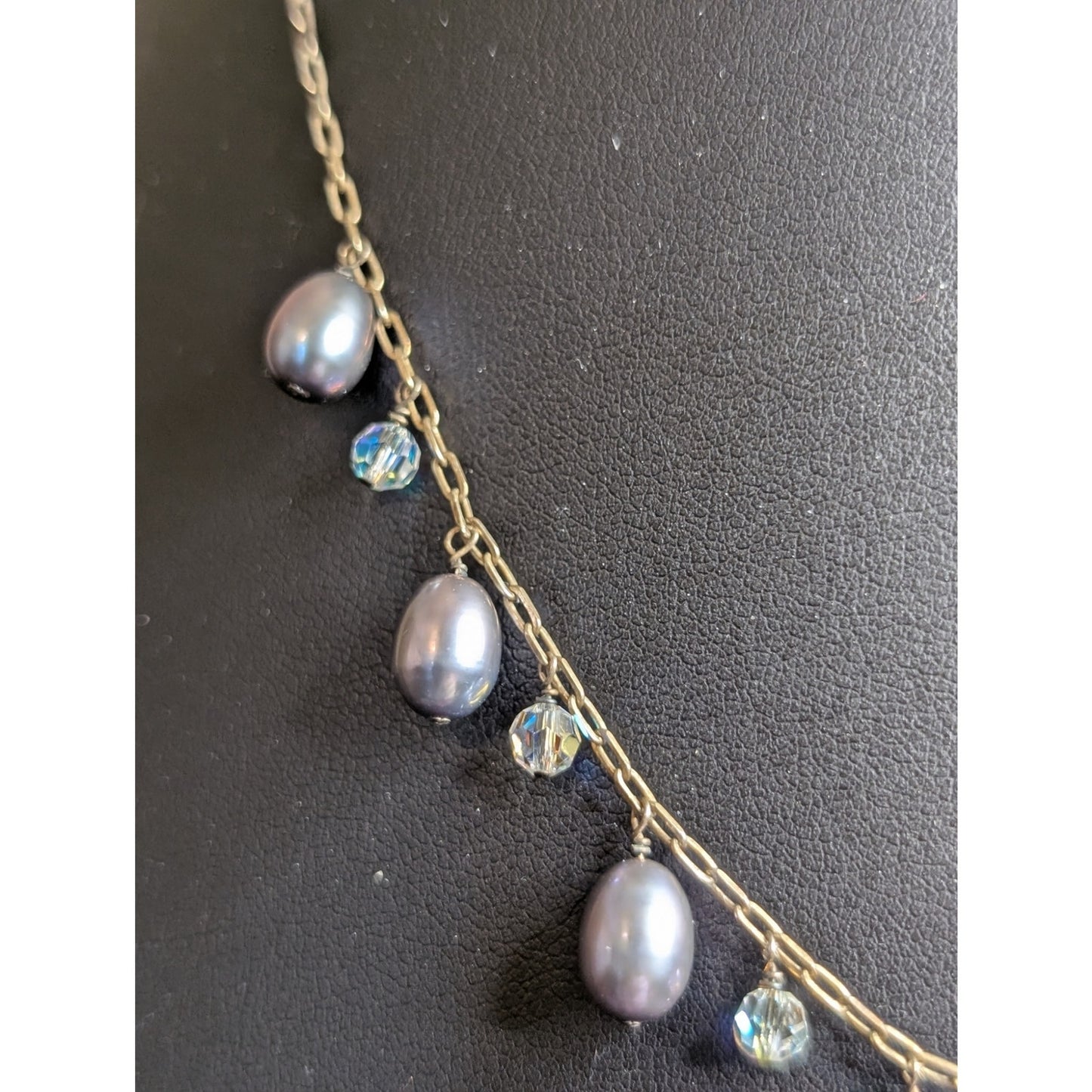 925 Sterling Silver Purple Teardrop Pearl Crystal Dangles 16.5"-18" Necklace