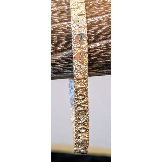 Vintage Silver Tone Silver Nugget 'I Love You' Bracelet W/ Fold Over Clasp