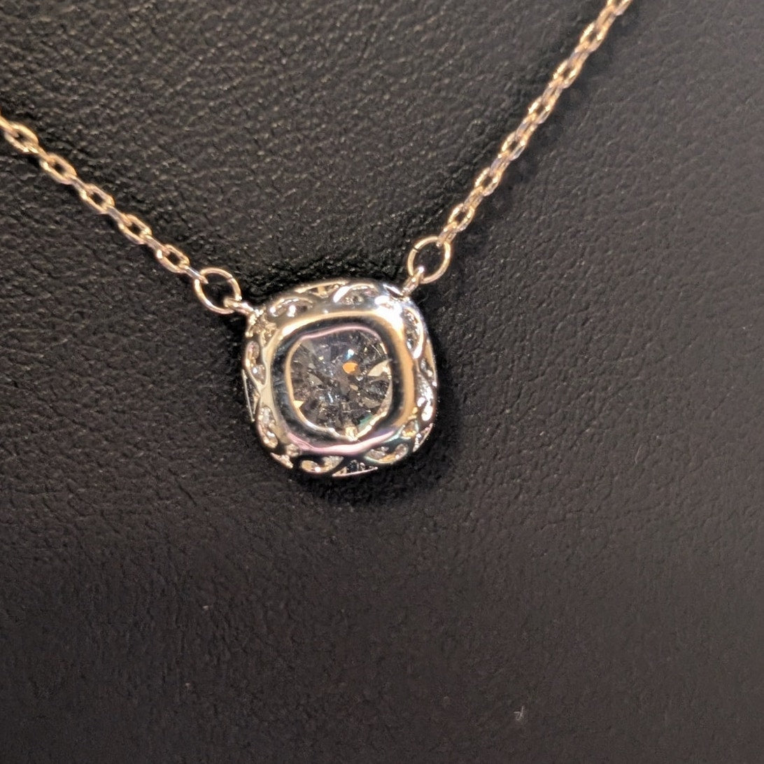 Marked LBOS CZ Crystal Silver Tone 15.5-17.5" Necklace