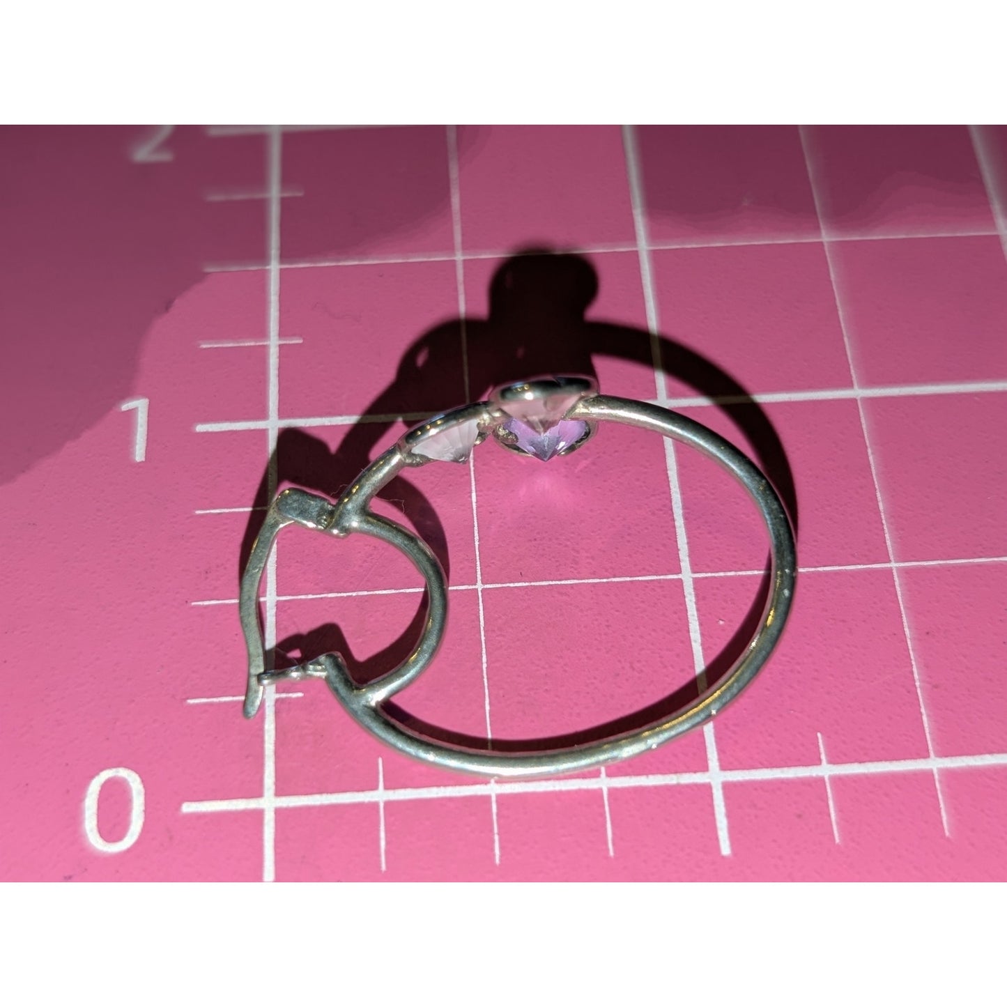 Vtg 925 Sterling Silver Lavender Pink Clear CZ Clover Design Hoop Earrings