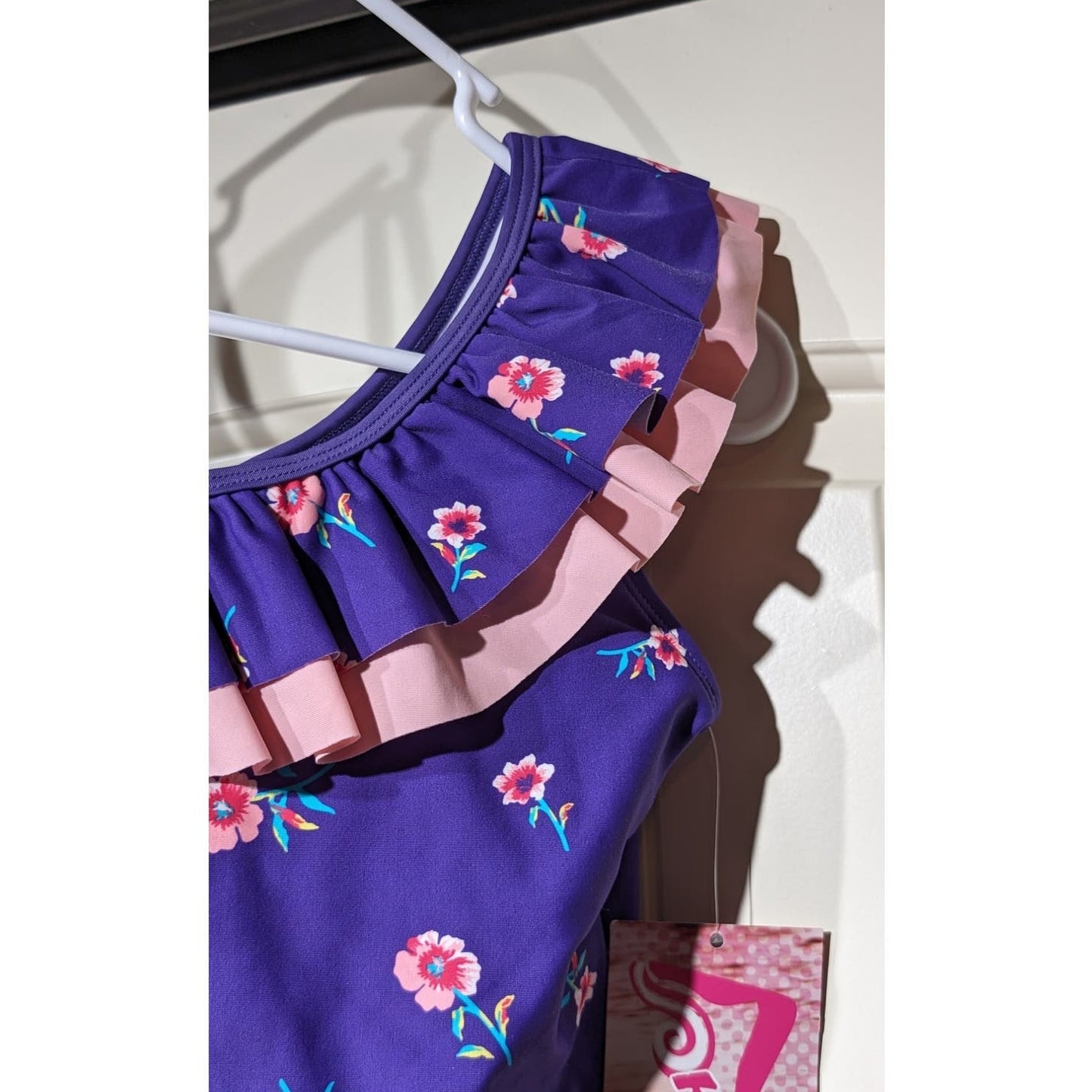 Kanu Surf Girls 'Morgan' Purple/Pink Ruffle Floral One Pc Swimsuit NWT Size 12