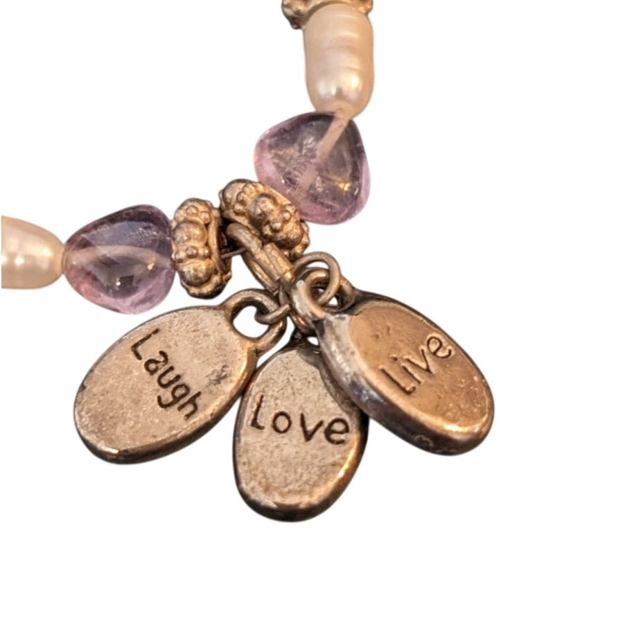 Sterling Rice Pearl Heart Shaped Freshwater Coin Pearls Amethyst Charm Bracelet