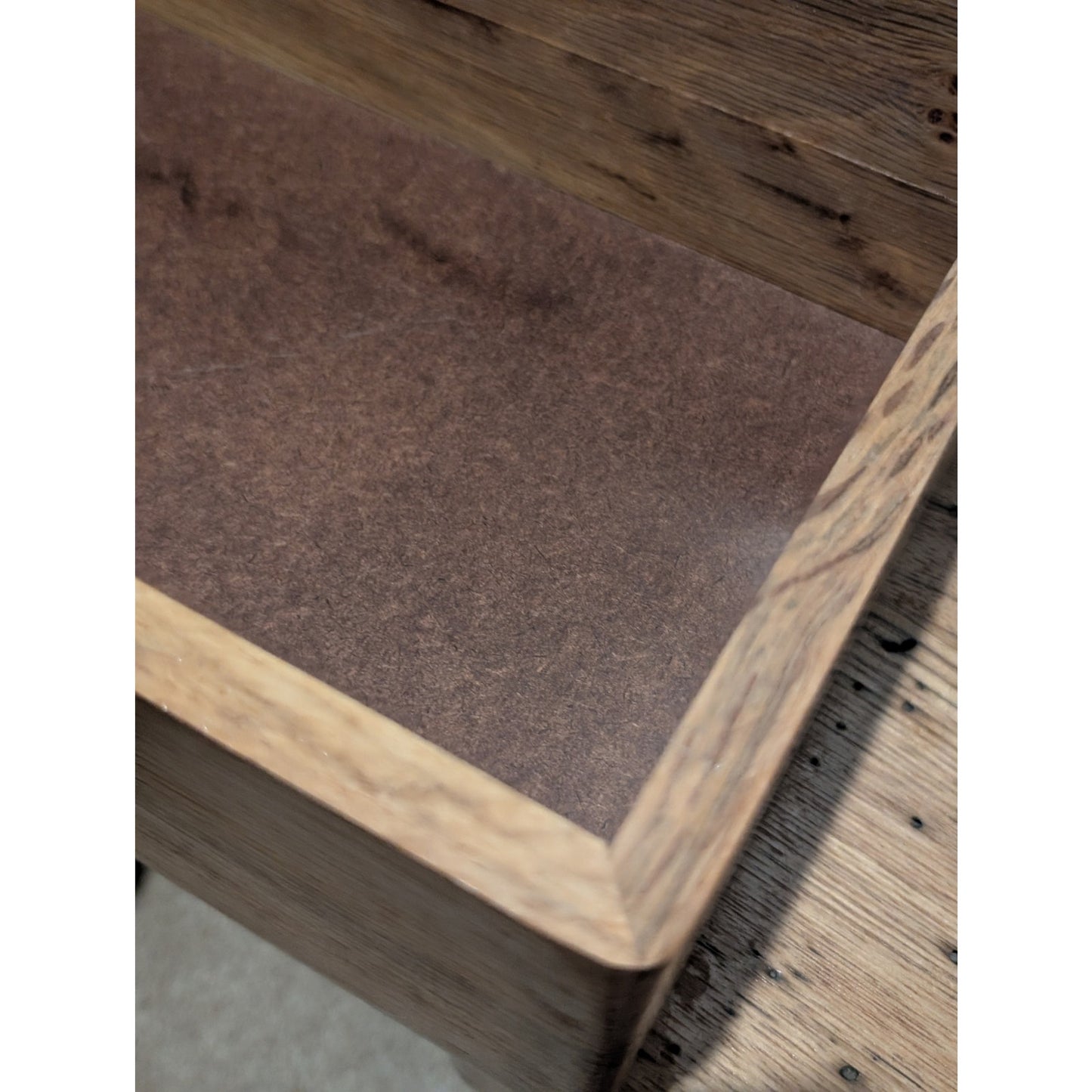 Hand Crafted Hinged Oak Box W/ Purple Heart Wood Handle Approximately 8" X 13.5"