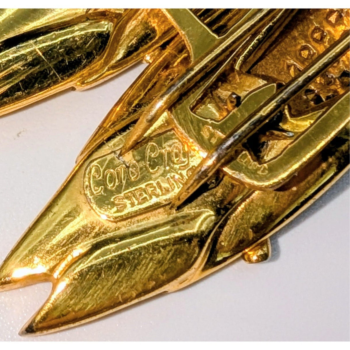 Corocraft Vtg Sterling Gold Pave Enamel Love Birds on Branch Duet Pins/Fur Clip
