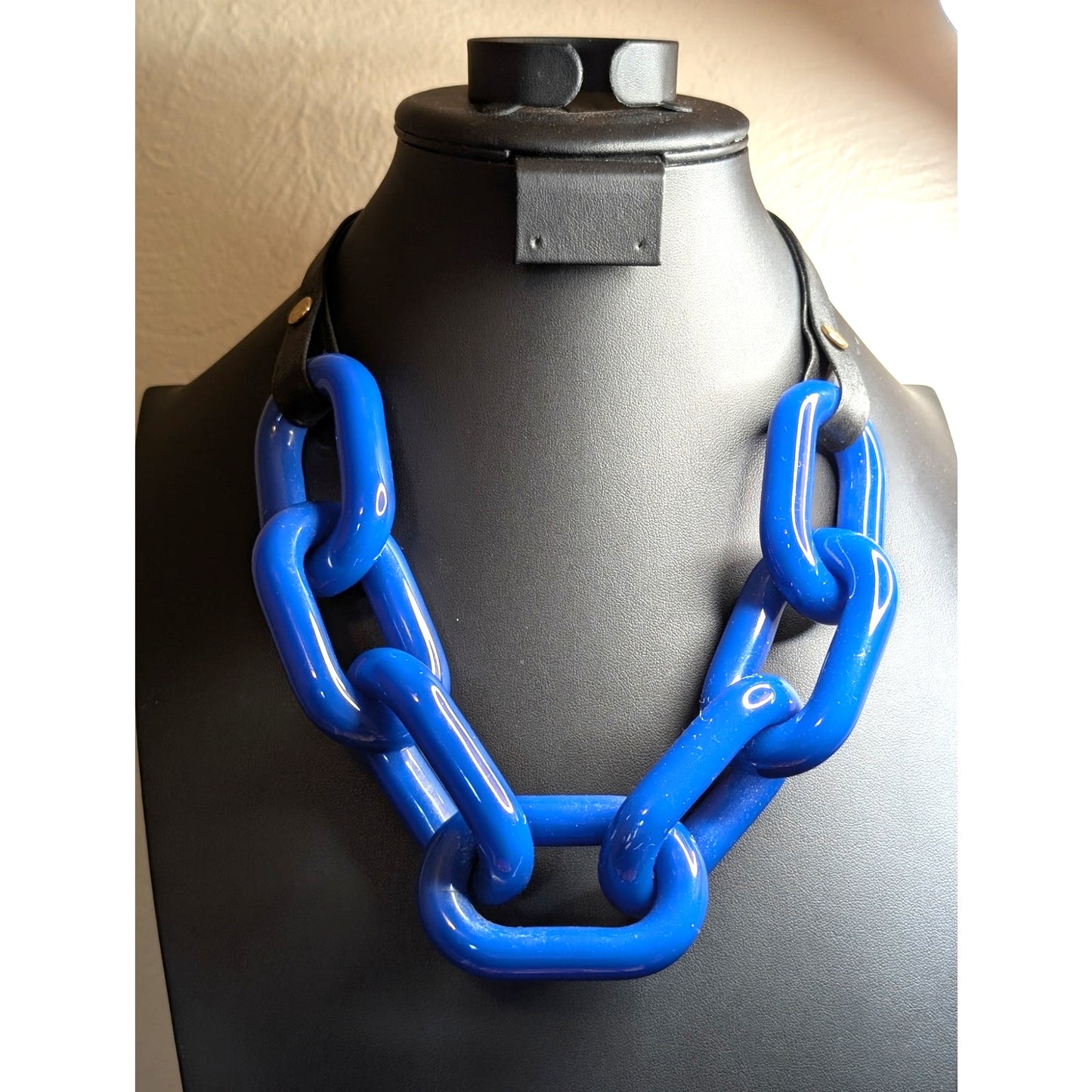 RARE Stamped BEN AMUN Blue Lucite Large Cuban Link Chain 22" Necklace