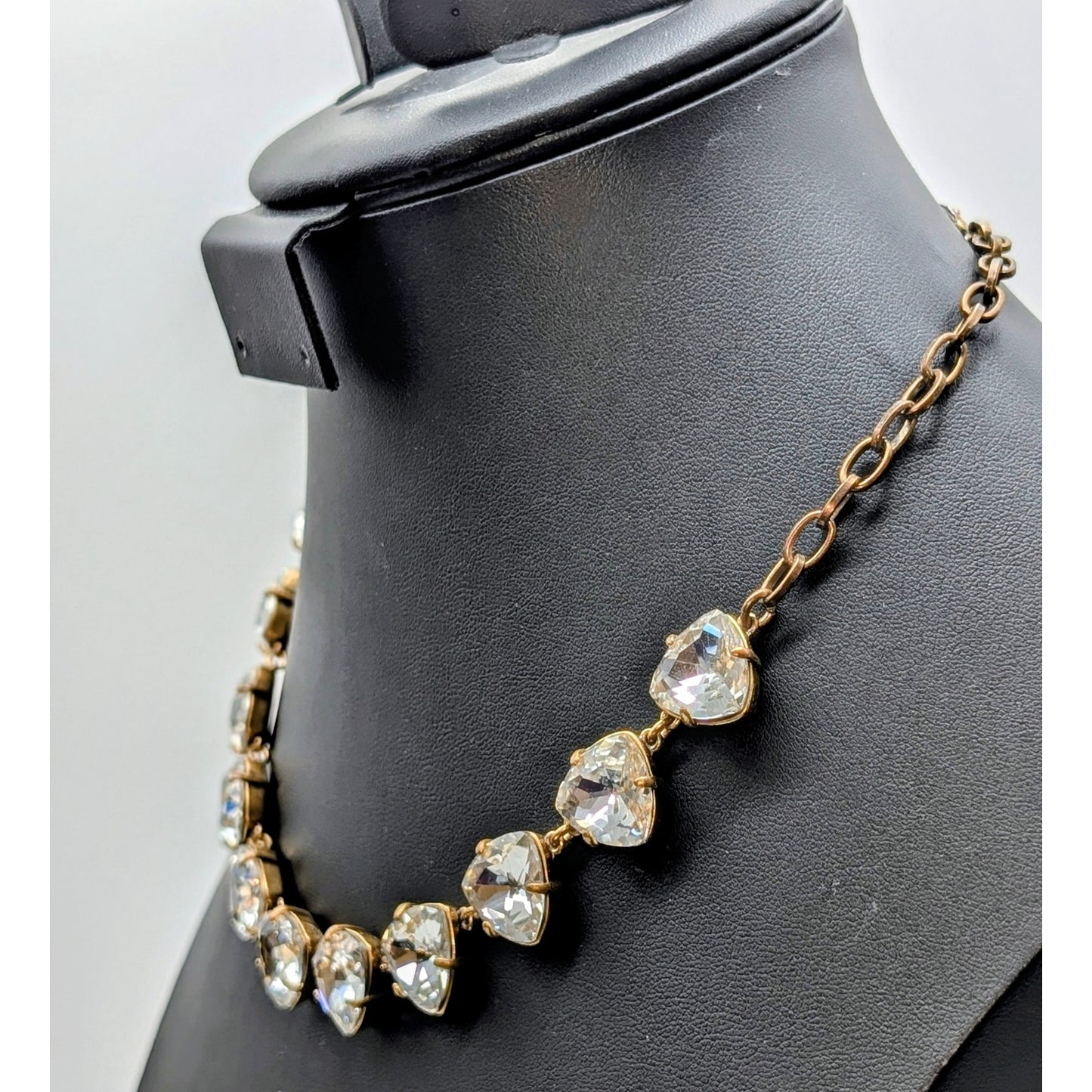Stella & Dot Large Trillion Rhinestone Antiqued Gold Tone Necklace