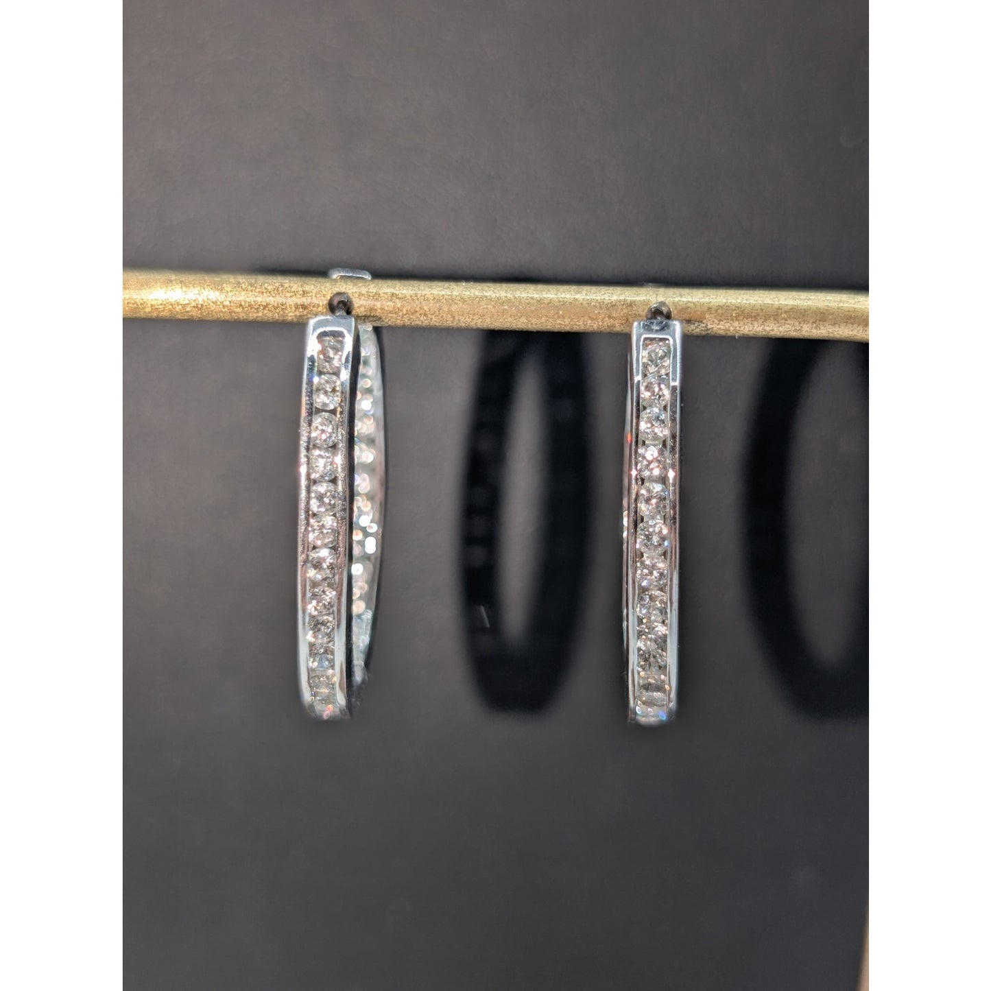 Silver Tone Non Magnetic CZ In and Out Oval Huggie Hoop Earrings