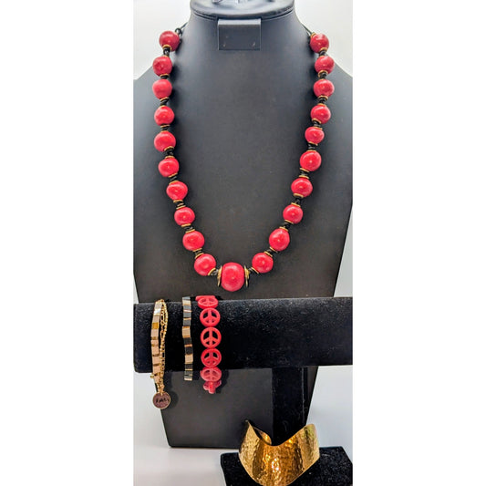 Mixed Jewelry of Red Black Gold Theme Five Piece Lot