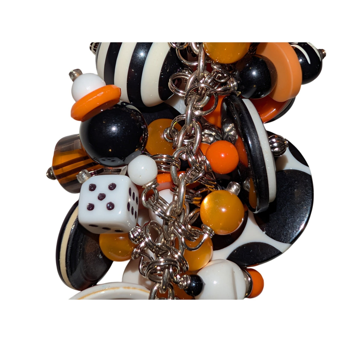 Vintage Artisan OOAK 90s Halloween Button Bead Pumpkin Charm Costume Bracelet