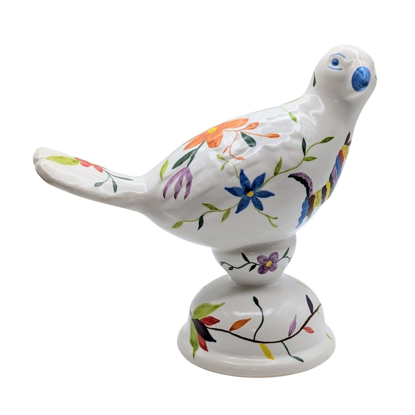 White Multi-Colored Painted Bird Figurine