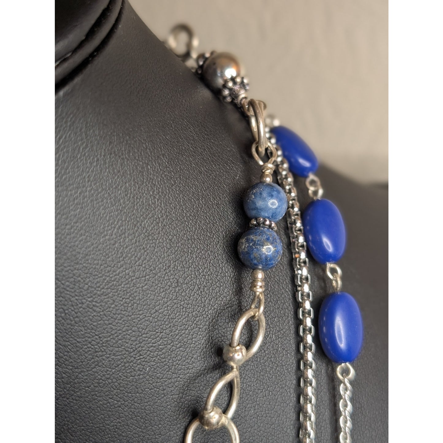 Lot of Three Silver Tone Blue Bead Necklaces (One Possibly Lapis Lazuli)