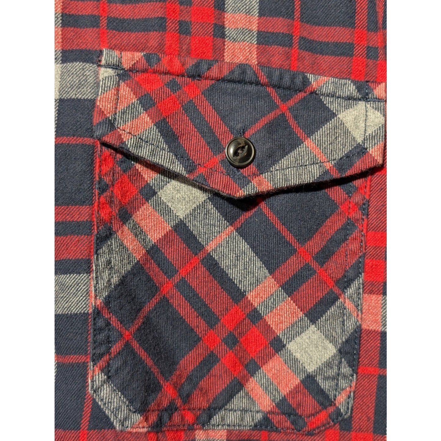 Lands' End Canvas Cotton Red Navy Plaid Pocket Flannel Button Up Shirt Mens M