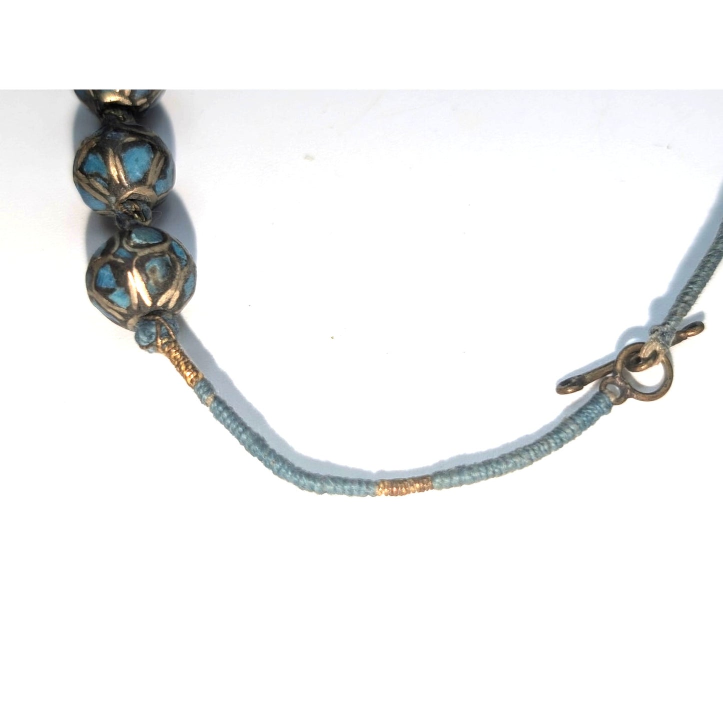 Antique Hand Made Ethnic Turquoise Inlay Non-Magnetic Graduated Bead Necklace