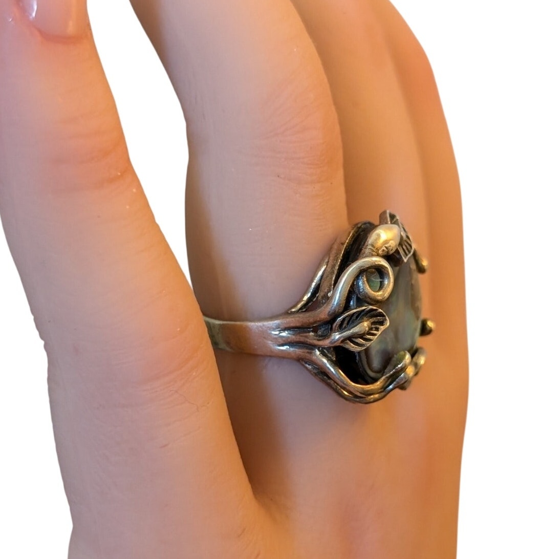 CFJ Collins Fine Jewelry 925 Thailand Sterling Abalone Leafy Vine Ring Size 5.5