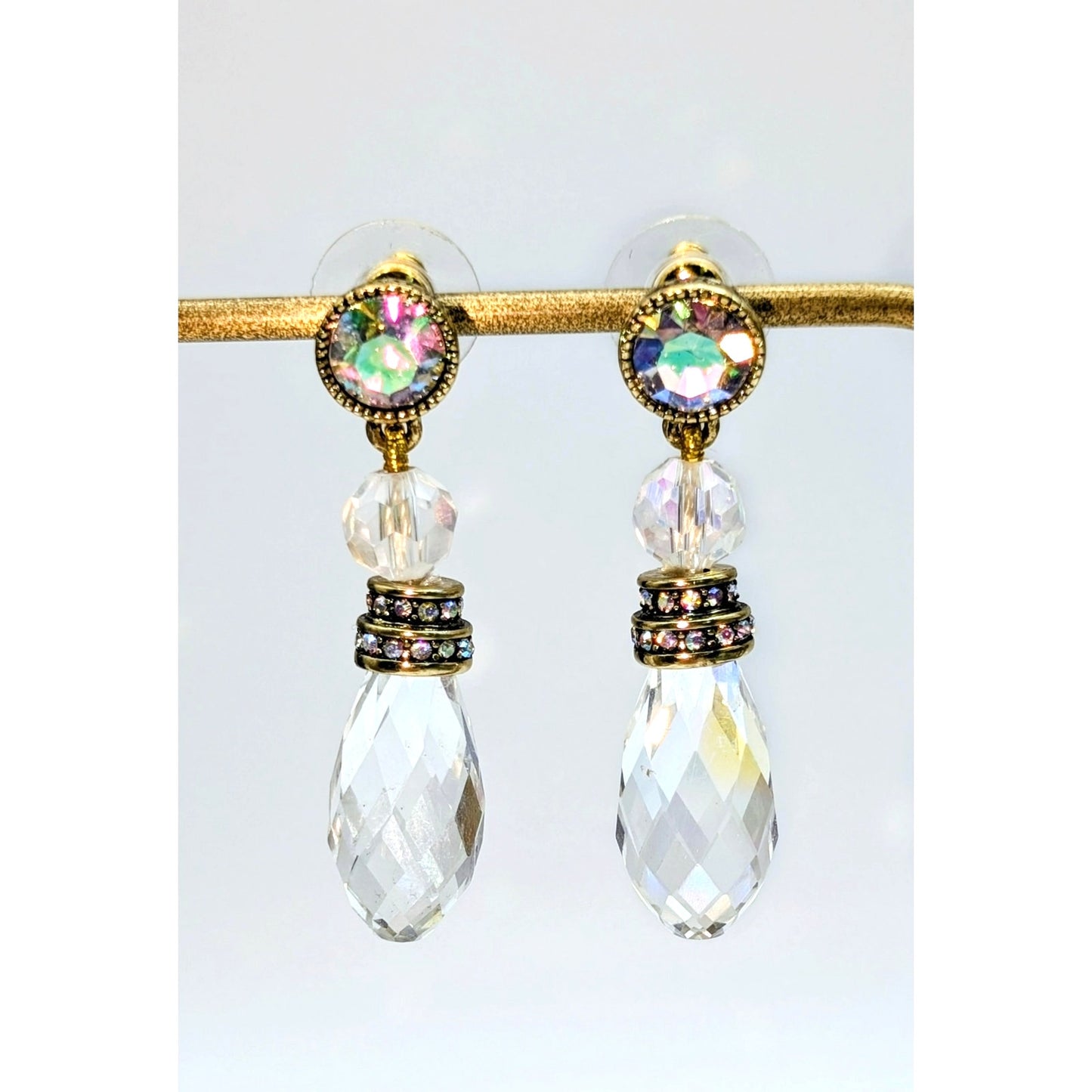 Heidi Daus Faceted Crystal Briolette AB Crystal Post Dangle Earrings