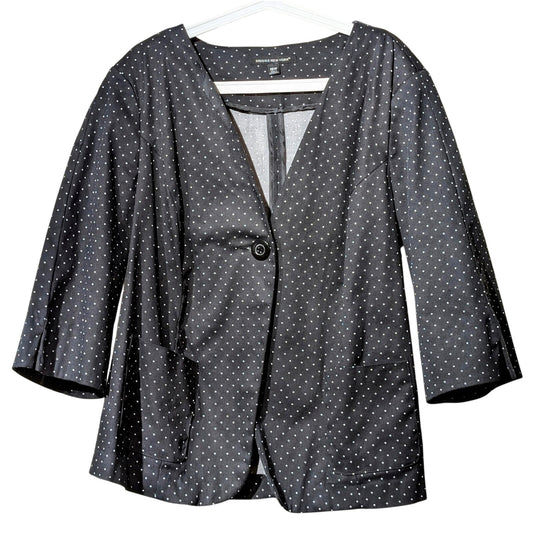 Briggs New York Black Polka Dot One Button V Cut 3/4 Sleeve Blazer Womens Sz 18W
