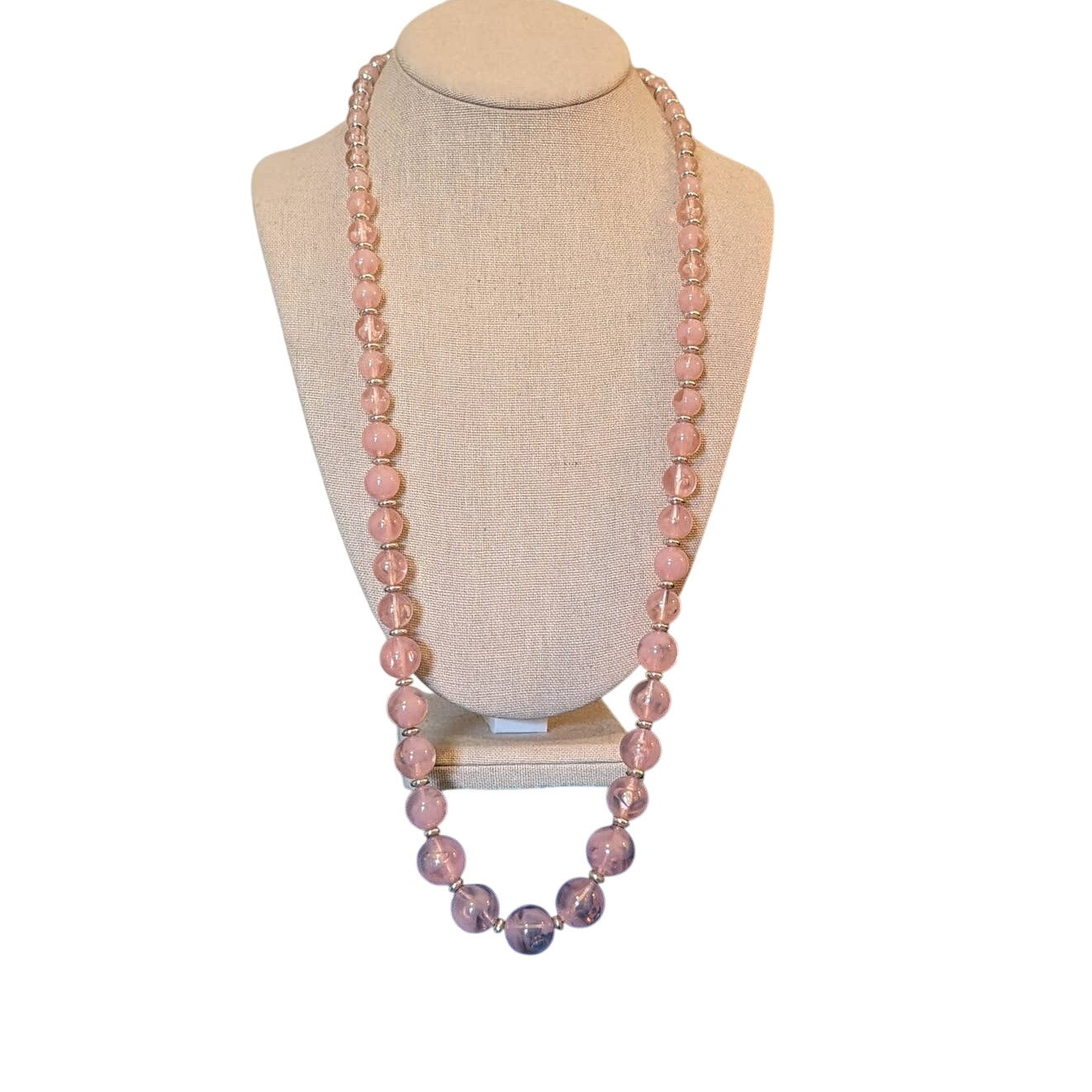 Vintage Graduated Pink Acrylic Beads with Silver Tone Spacer Beads