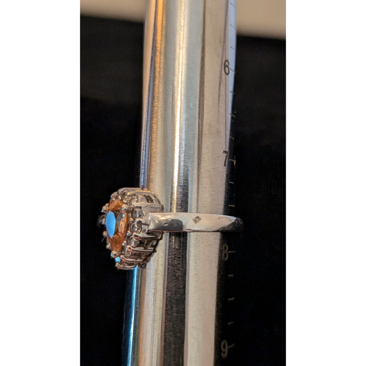 Orange Teardrop Crystal CZ Surround 925 Sterling Ring Size 7.75