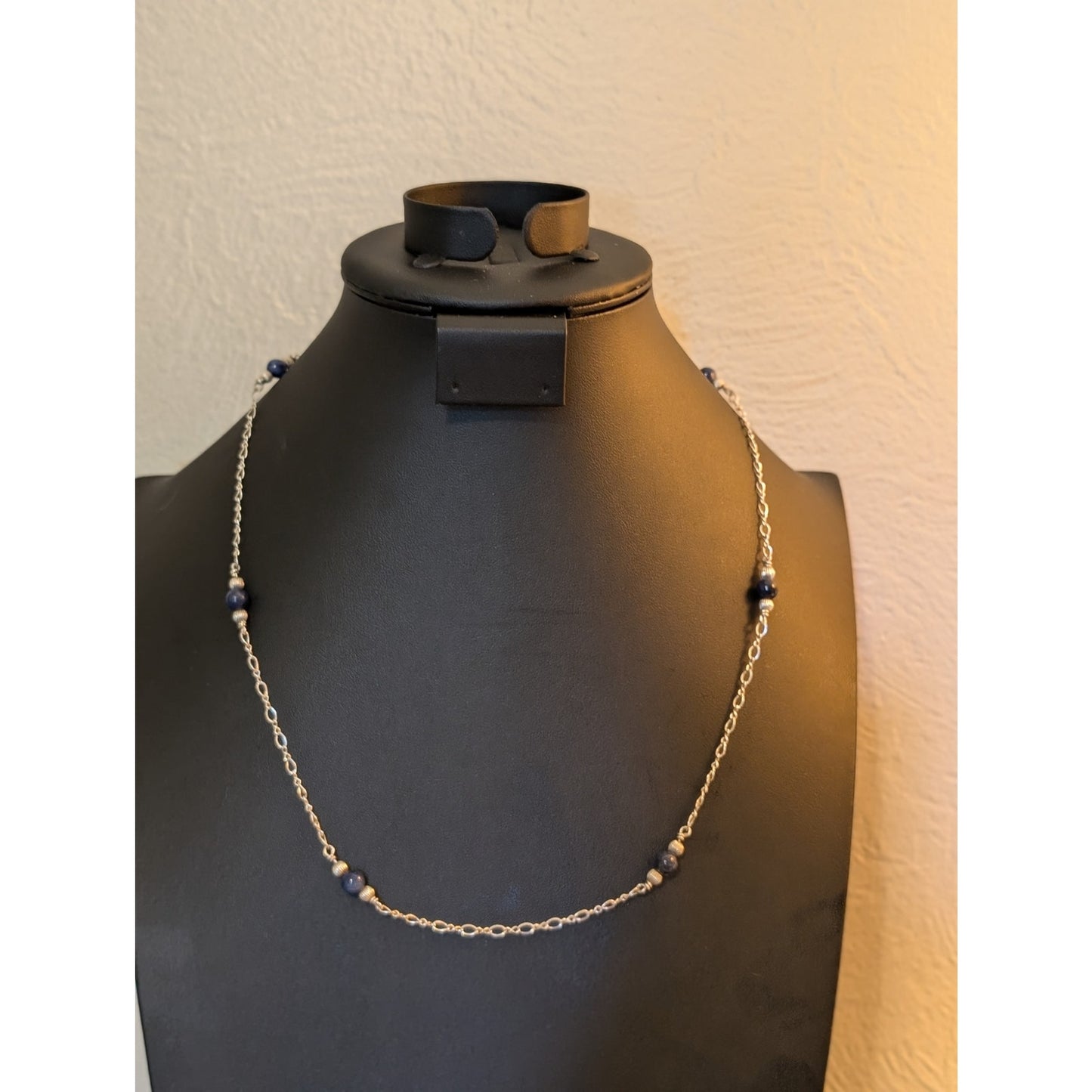 Six Sodalite Bead Sterling Chain Beaded 23" Necklace