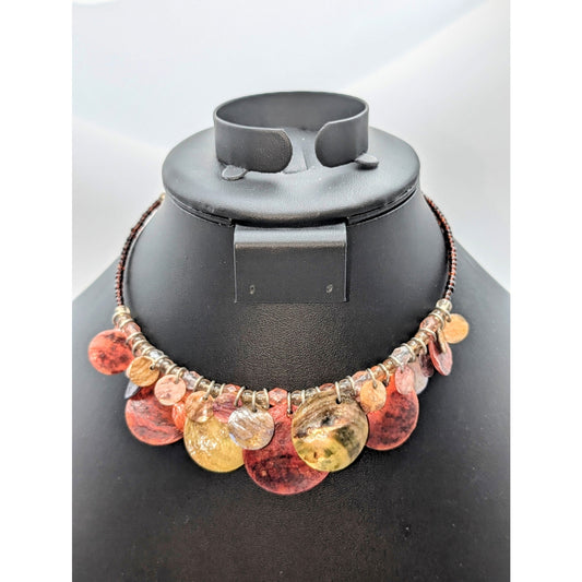 Vintage Shell Dangle Wire Beaded Adjustable Choker Necklace