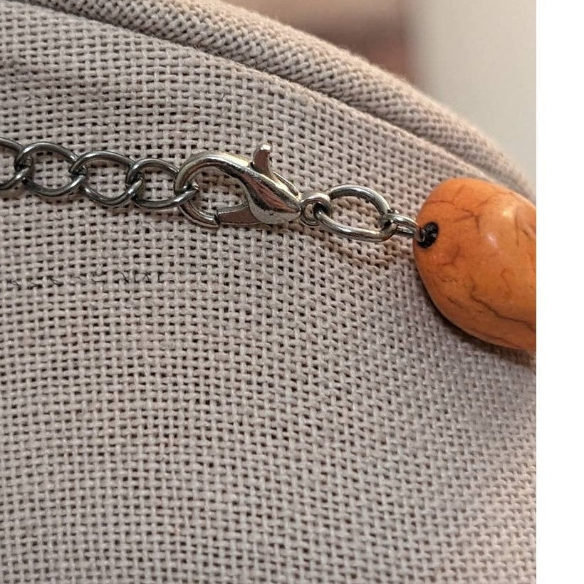 Howlite Stone in Orange, Blue and Beige w/ Brown Beads Necklace