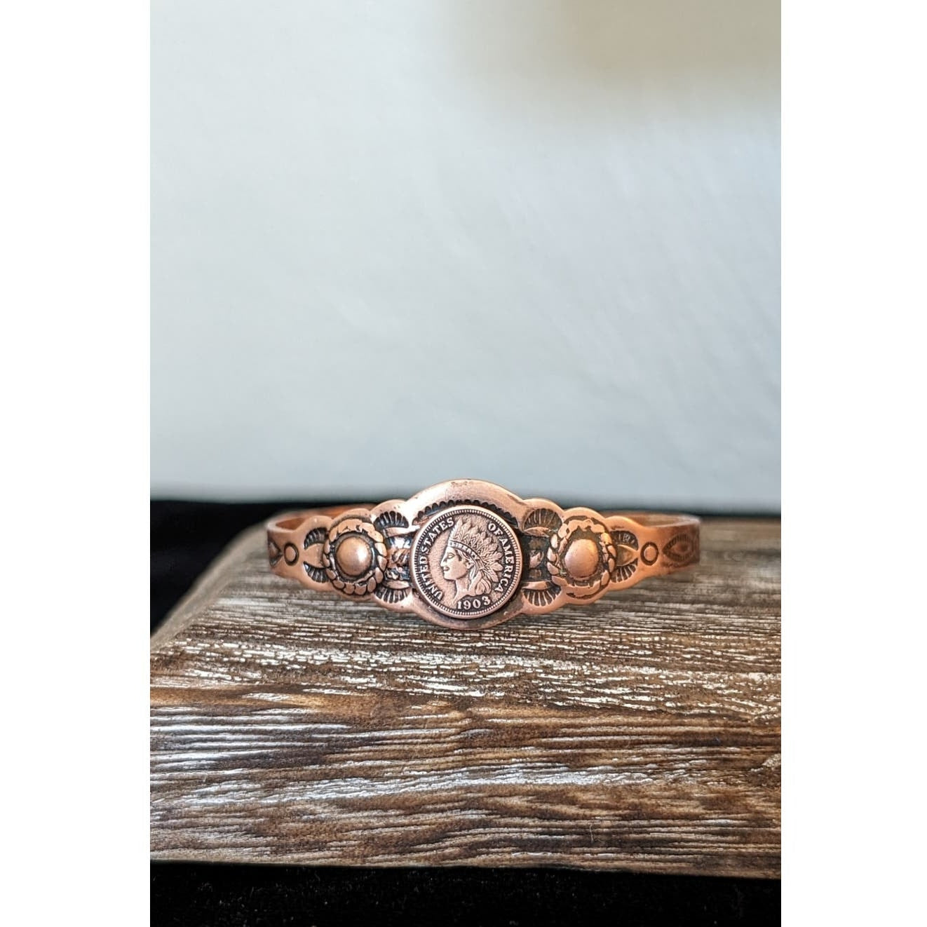 Vintage Southwestern Baby/Child's 1903 Indian Head Solid Copper Cuff Bracelet